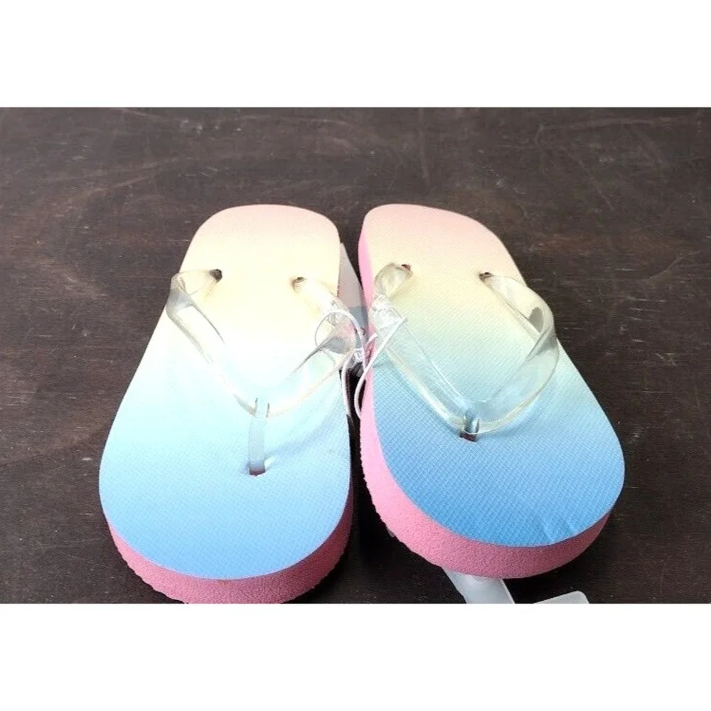 Cat & Jack Kids Flip Flops‎ Rainbow Ombre Clear Straps Size S 13/1